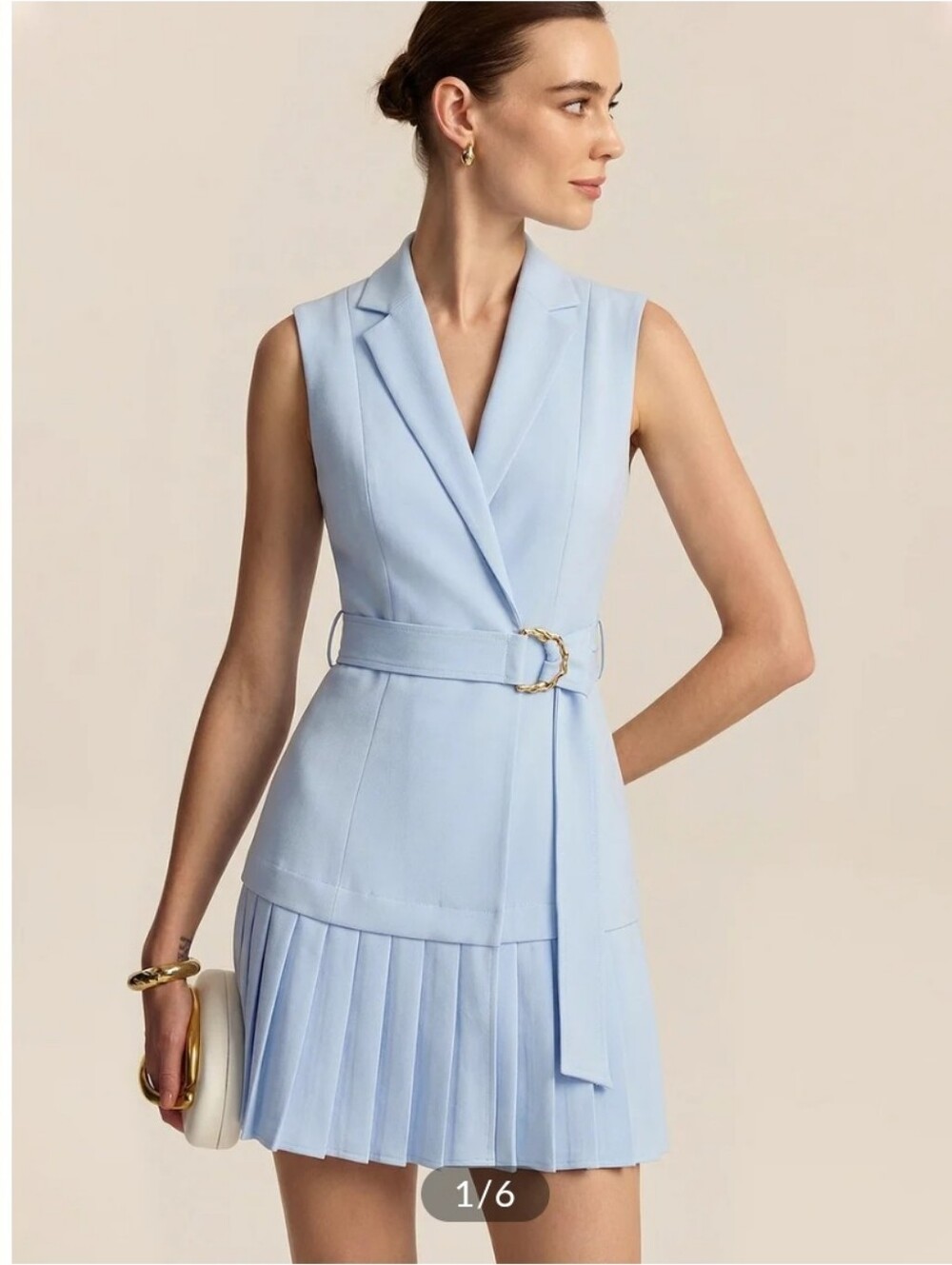 Sleeveless Belted Pleated Blazer Mini Dress